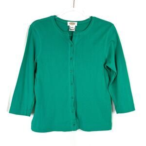 Talbots | Vintage Jungle Green Cardigan Sweater Button Front 3/4 Sleeve Womens L